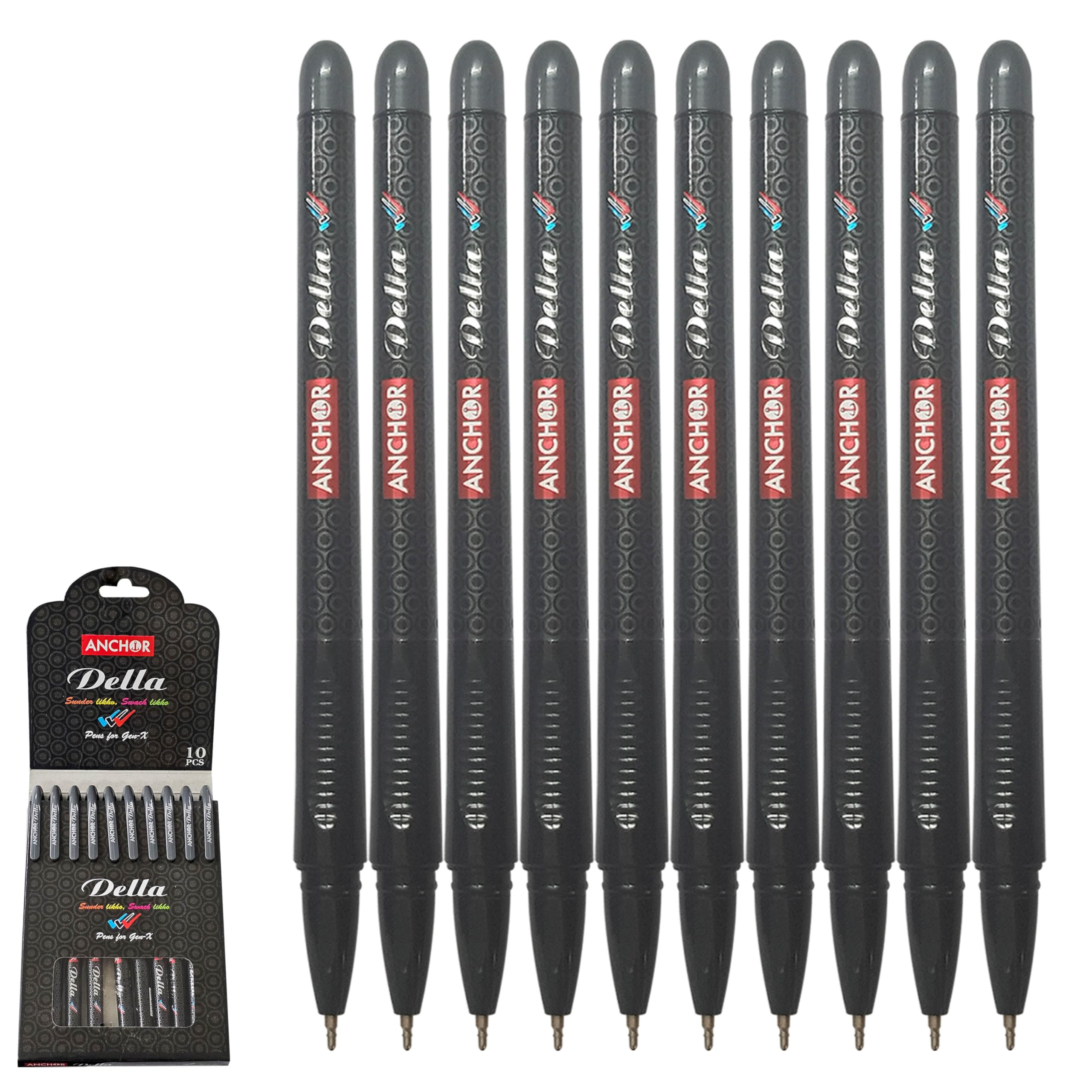BLACK Ballpoint Pens, 0.7mm Fine Point, Pack of 10, DELLStick Ball Pens, Multipack