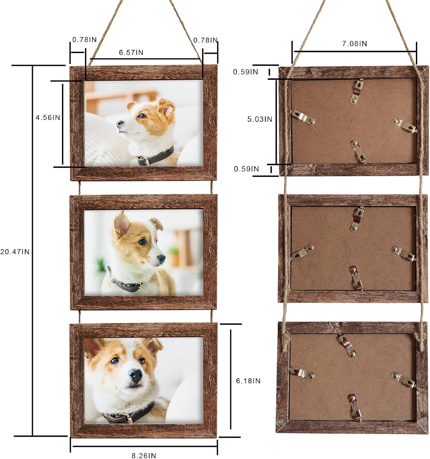 SESEAT 5x7 Picture Frames Collage with 3 Opening Wall Hanging Brown Frames