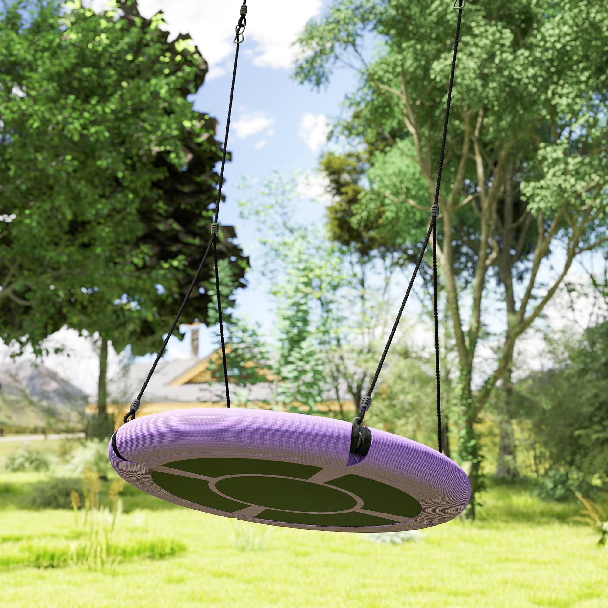 AIYAPLAY Nestschaukel Ø98 cm Höhenverstellbare bis 150 kg Lila+Schwarz | Gartenschaukel, Langlebig & Wetterfest Tellerschaukel, Hängeschaukel, Kinderschaukel, Outdoor Indoor, für Kinder Erwachsene