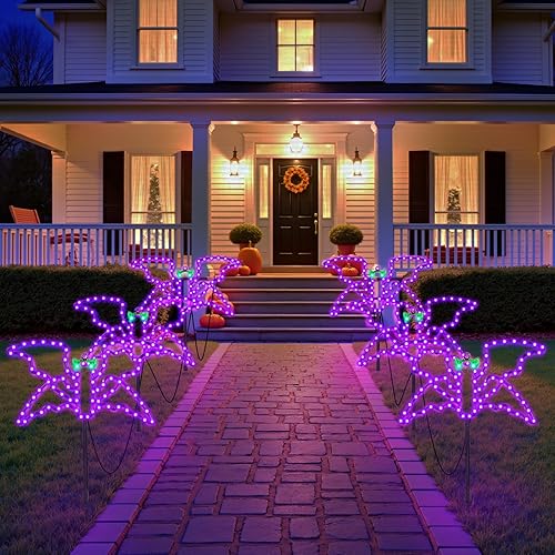 Halloween LED Bat Lights 3 Pack, Hanging or Stakeable Indoor & Outdoor Halloween Decor, 4 Light Modes, Timer Function, Perfect Yard & Party Decorations
