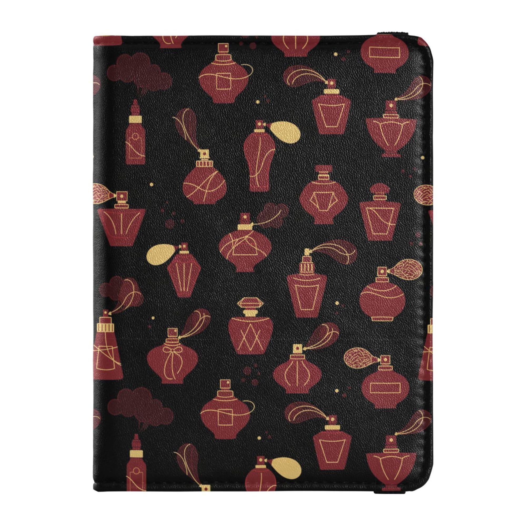 Perfume Bottle Flat Pattern Family Travel Leather Passport Holder Anti Theft Passport Case for Family Trip Essentials