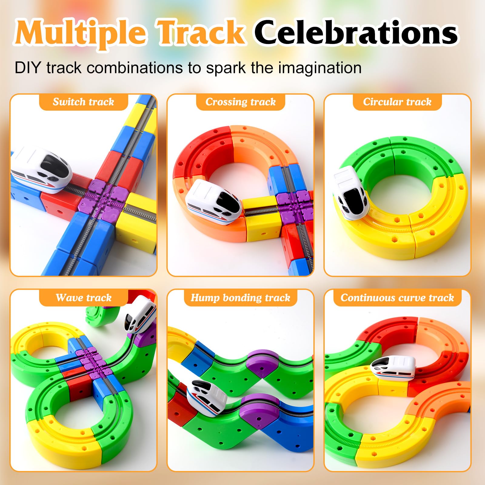 Set di treni elettrici 123PCS, Set di treni Magic Rail Cube, Blocchi Magnetici & Treno Motorizzato,3D Percorso Gravità,DIY Cube Track,Regalo di compleanno o di Pasqua per bambini e bambine krail