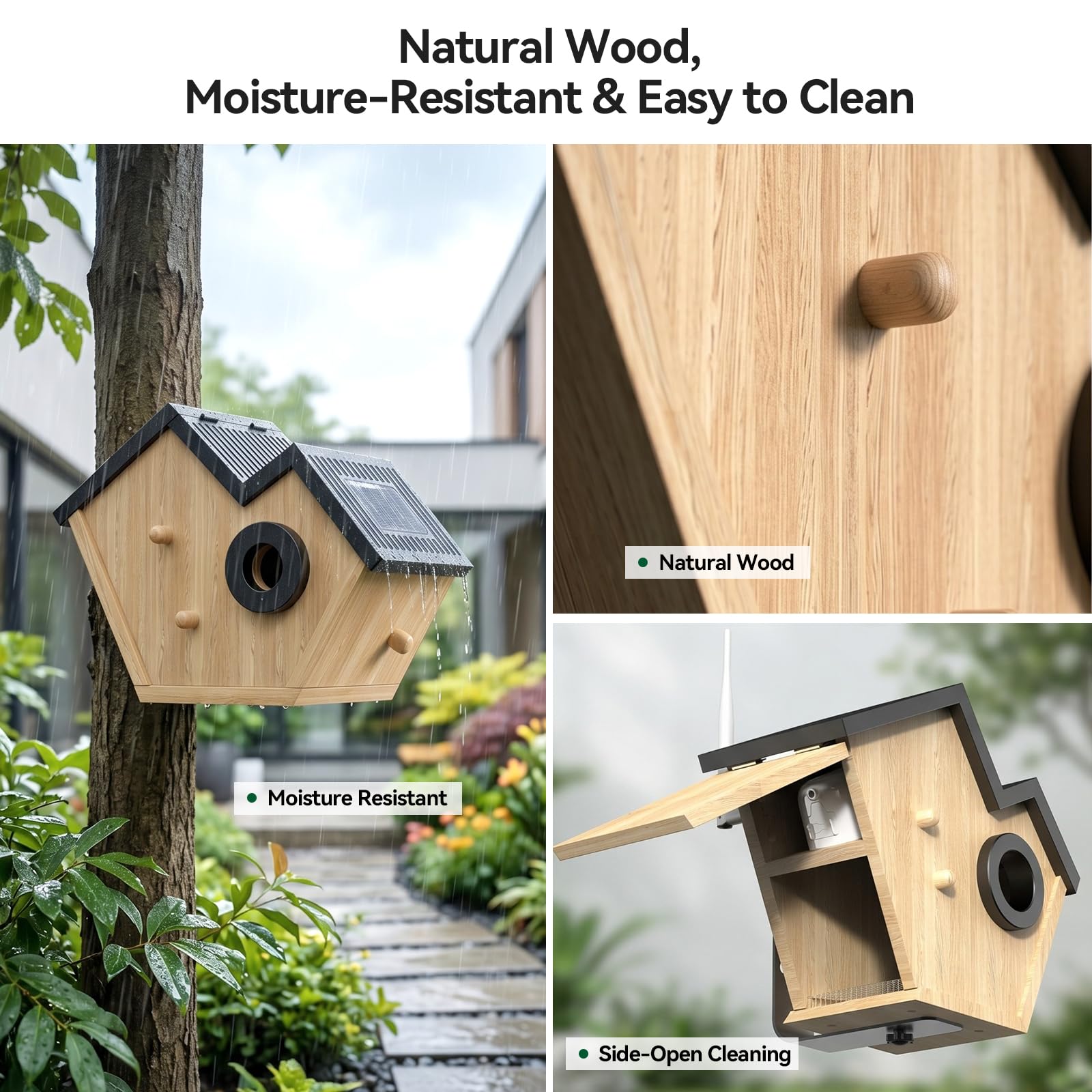 Caja nido inteligente con cámara, casa de pájaros con cámara, nido para pájaros para exteriores, resistente a la intemperie, comedero para pájaros, reconocimiento de aves AI, visión nocturna, vista en