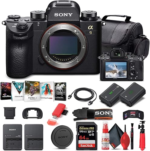 Sony Cámara digital sin espejo Alpha a9 II (solo cuerpo) (ILCE9M2/B) + tarjeta de memoria de 64 GB + batería NP-FZ-100 + software de foto Corel +