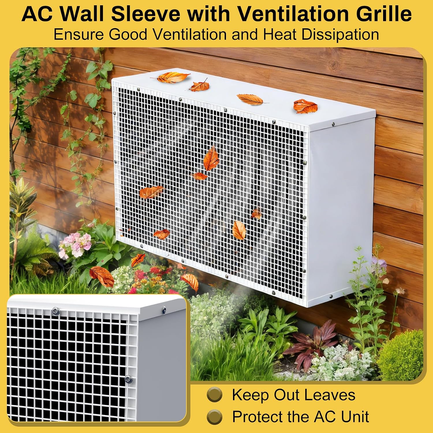 Through The Wall Air Conditioner Sleeve, 26 Inch AC Wall Sleeve with Ventilation Grille, Universal AC Wall Sleeve for TTW Air Conditioner Units, Weather Resistant & Keep Out Leaves