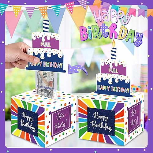 Miniatura 7 de Meiidoshine Caja de dinero de cumpleaños para tirar de efectivo, cajas de regalo sorpresa para niños y adultos con tarjeta de feliz cumpleaños y 100