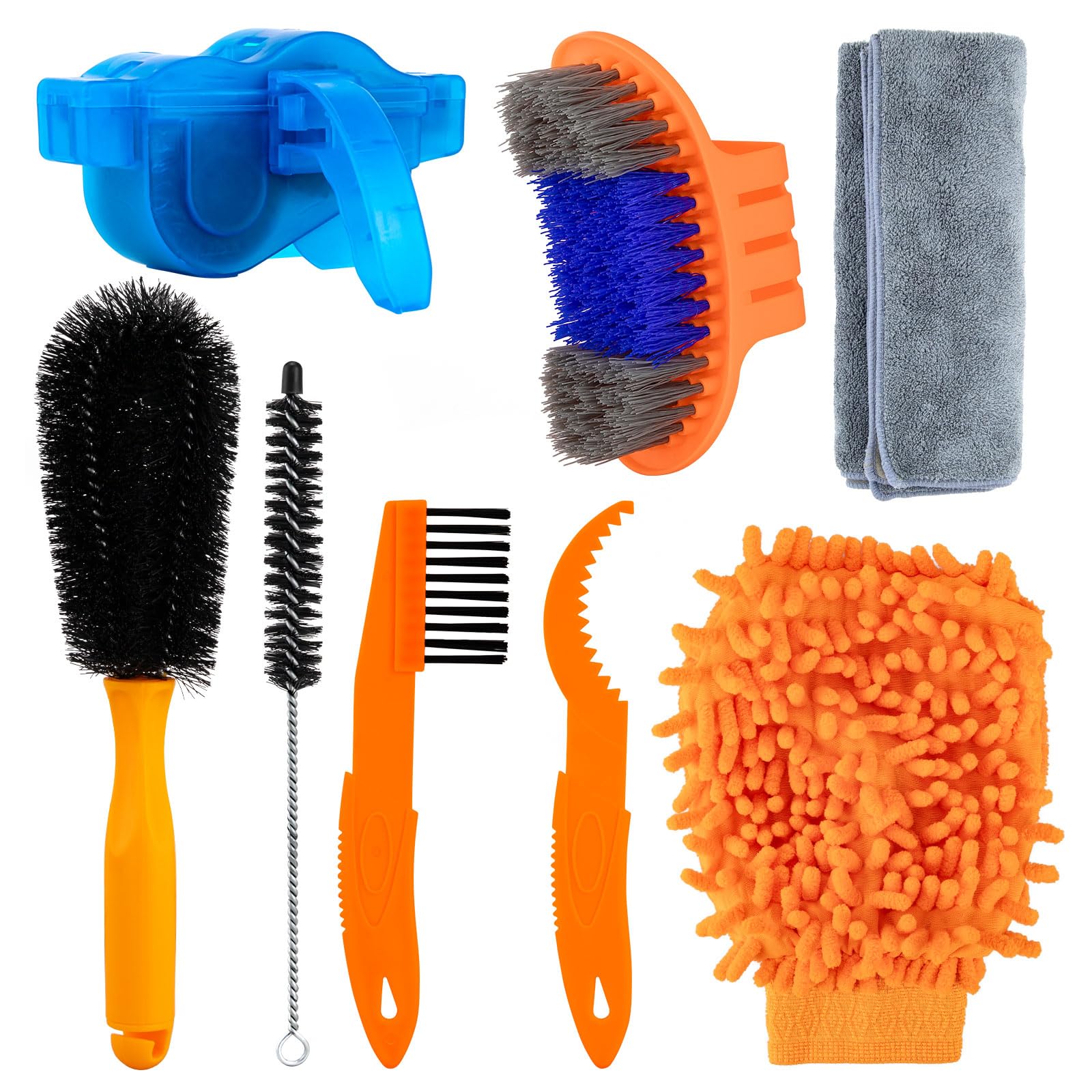 AdrreyuFny 8pcs Bike Cleaning Brush Kit, Motorbike Cleaning Kits Motorbike Accessories for Cleaning Bike Crank, Chain, Tire,Sprocket, Cycling