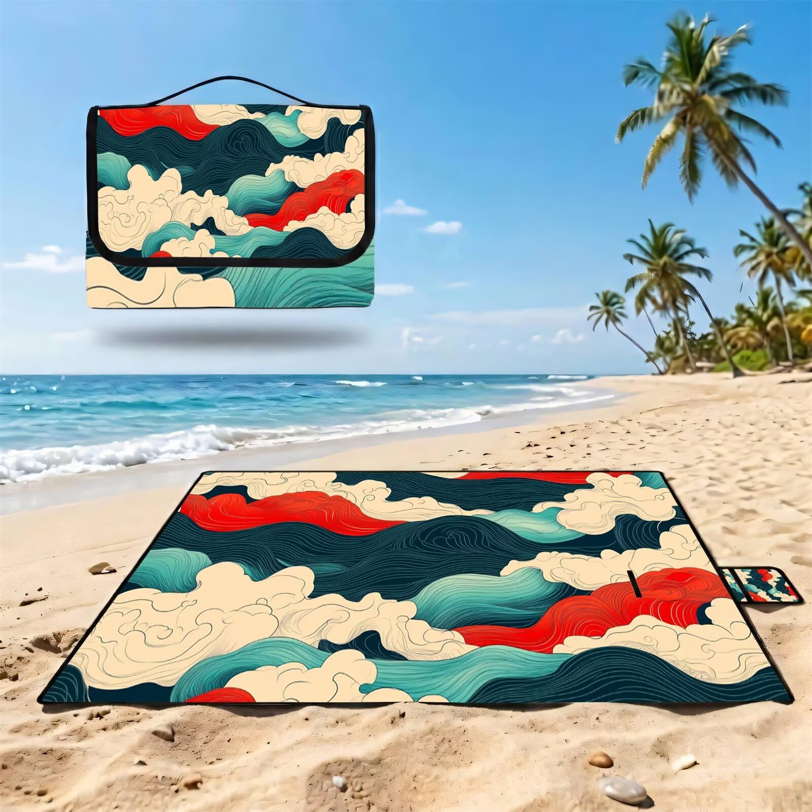 Manta de Picnic Grande 200x200cm, Japón Manta Picnic Impermeable, Cute (2) Esterilla de Playa Alfombra de Exterior, Picnic Blanket Plegable con Asa para Camping,Jardín,Césped,Playa,Senderismo FZ-86