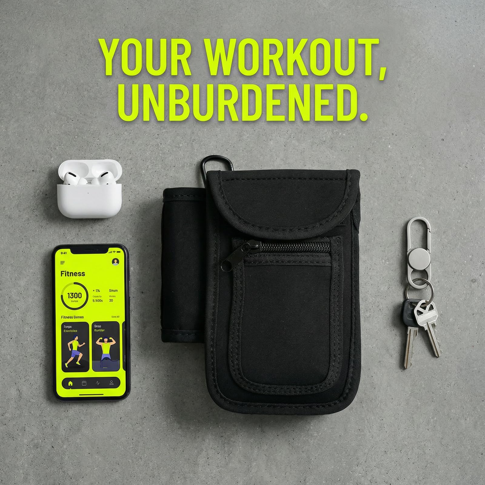 Bolsa Magnetica Gym con Mosquetón Bolsas De Fitness Bolsa Magnética de Gimnasio Bolsas Magnética con Compartimentos para Móviles Tazas Llaves para Deporte Hiking y Uso al Aire Libre, Negro