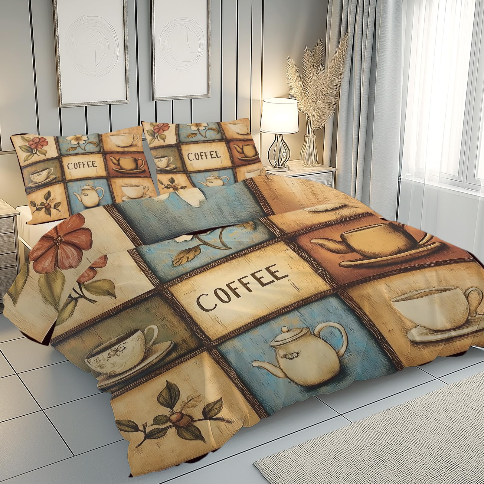 Housse de couette 240x260 tasse à café pour une chambre ambiance bistrot