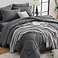 Queen Luxury Faux Fur Comforter Set - Soft & Breathable 7-Piece Bedding Collection - 1 Comforter, 1 Fitted Sheet, 1 Flat, 2 Pillowcases, 2 Pillow Shams - Deep Pocket - Premium Quality, Dark Gray