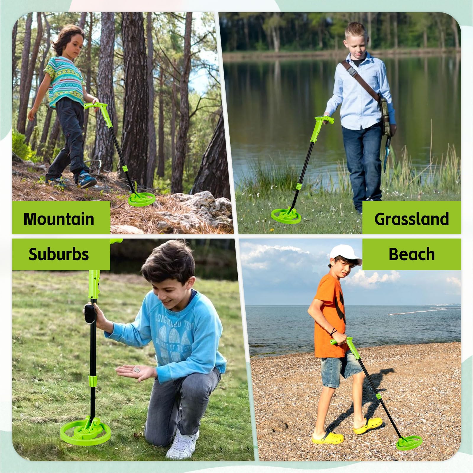 Rivelatore di metallo per bambini ad alta precisione con display LCD, 60-86 cm, regolabile, leggero, per esplorare all'aperto, regalo per bambini, principianti