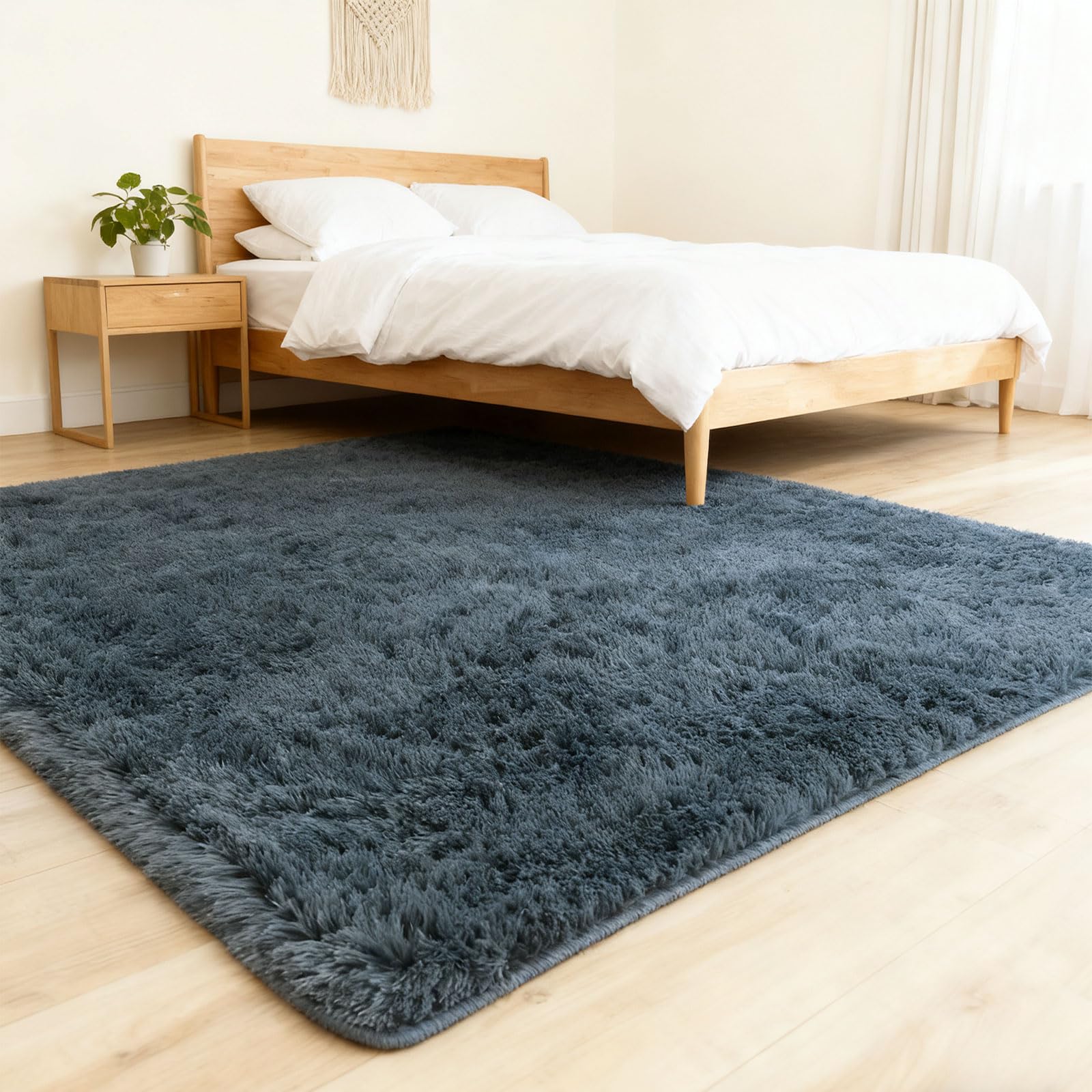 Tapis shaggy doux et confortable 115 x 140 cm gris moderne
