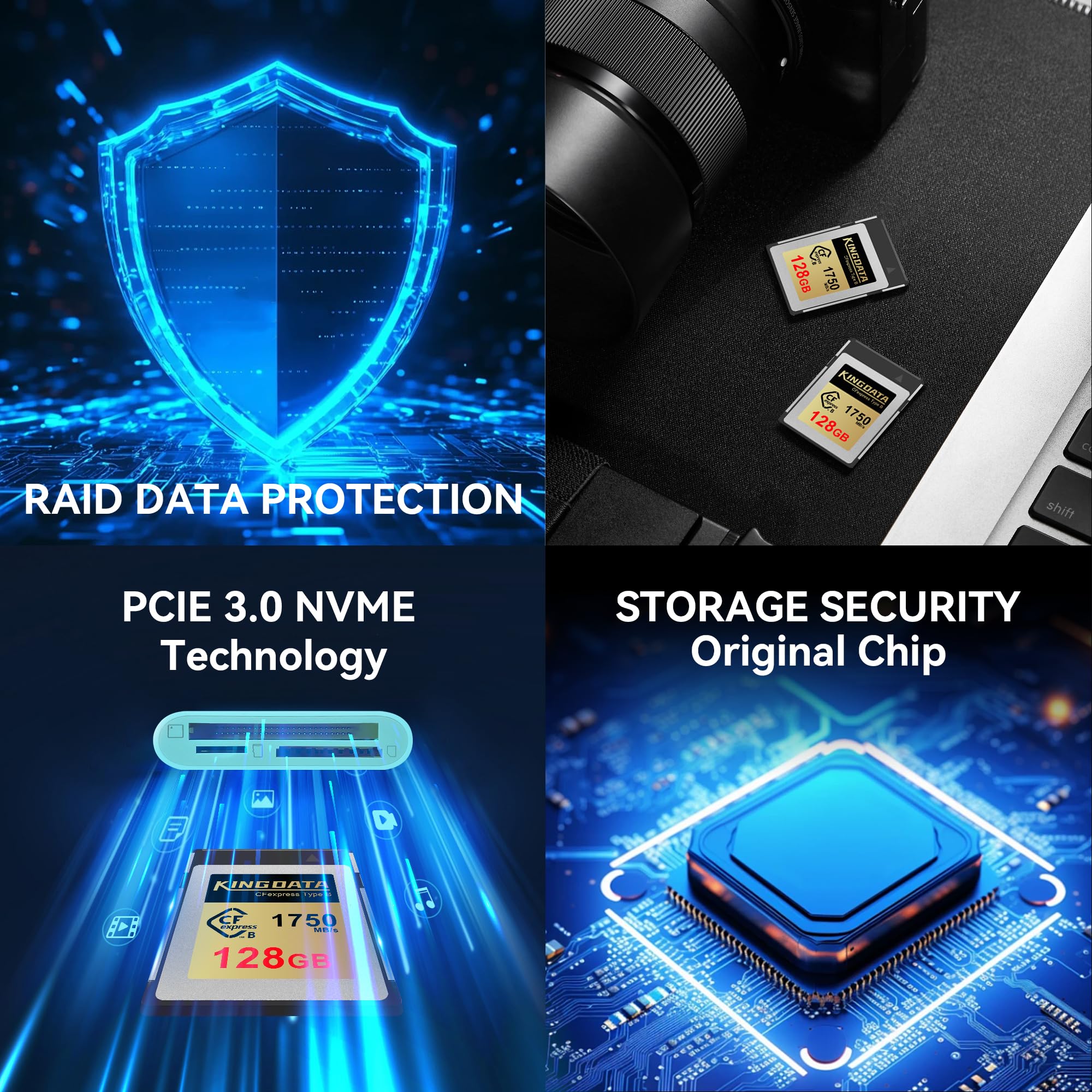KNGDATA 128 GB CFexpress karta pamięci typu B, 8K/4K RAW, karta CF Express typu B do profesjonalnych lustrzanek cyfrowych