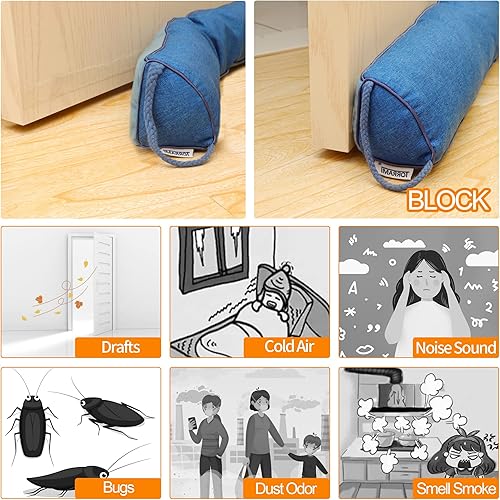 Miniatura 6 de TORRAMI Tope de aire de 32 pulgadas para puerta debajo de aislamiento inferior, 2.0 libras, sello protector de corrientes de aire para puertas y