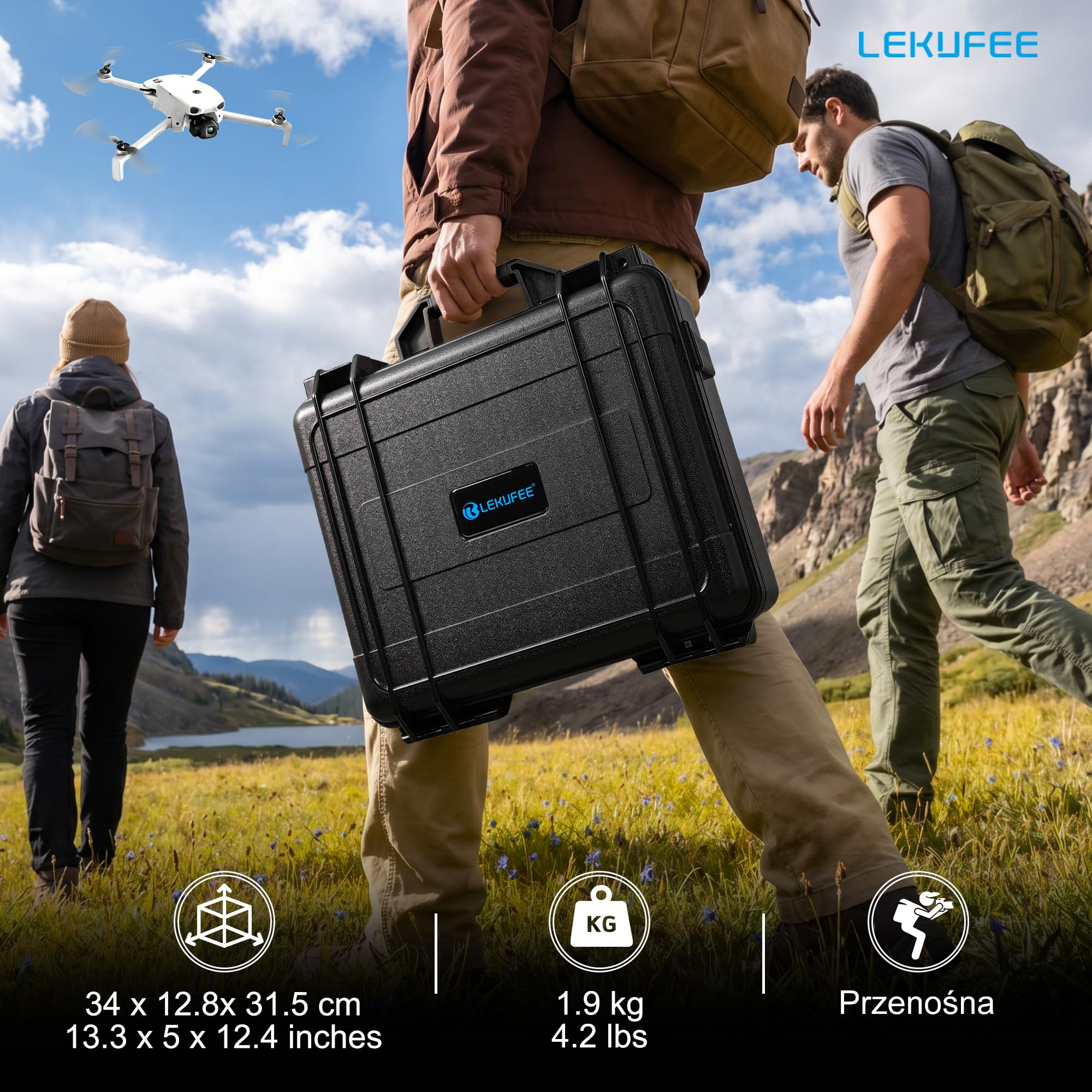 Lekufee Wodoodporna Twarda Walizka Transportowa dla DJI Lito X1, Lito 1 Drone, Fly More Combo, DJI RC 2/RC N3, Baterii (6 szt.), Stacji Ładującej i innych akcesoriów (tylko walizka)
