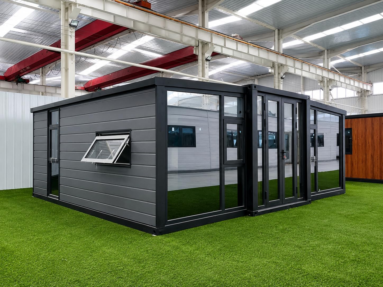 Prefabricated Expandable Modular Utility Cabin 20FT/40FT, Weather-Resistant Steel Outdoor Structure for Workspace and Site Use. (Gray & Black)
