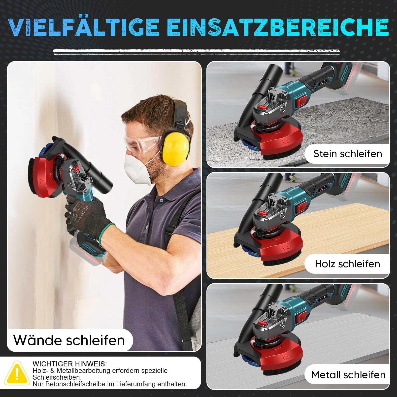 Akumulatorowa szlifierka do betonu Makita 18 V, kompaktowa szczotka, 9000 obr./min z 3 prędkościami, frezarka do betonu z diamentową tarczą szlifierską 125 mm do szwu szalunkowego, usuwania błony