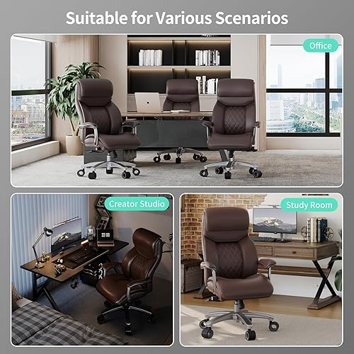 Miniatura 8 de Silla de oficina grande y alta con reposabrazos de área amplia, silla de escritorio resistente de 600 libras con soporte lumbar ajustable, silla