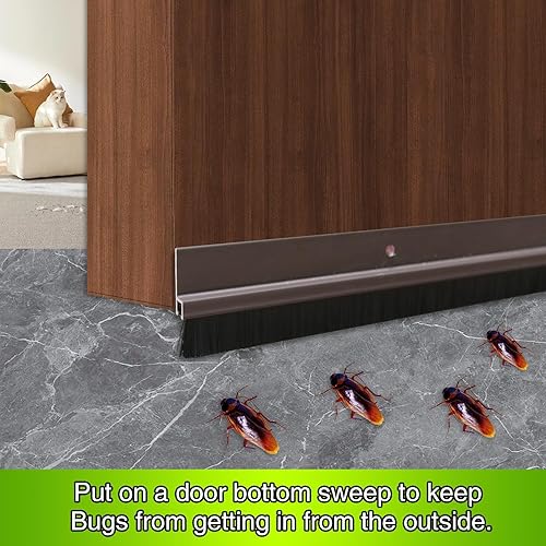 Miniatura 2 de Paquete de 2 barridos inferiores de puerta, soporte de aleación de aluminio en forma de H para la parte inferior de la puerta con cepillo de nailon