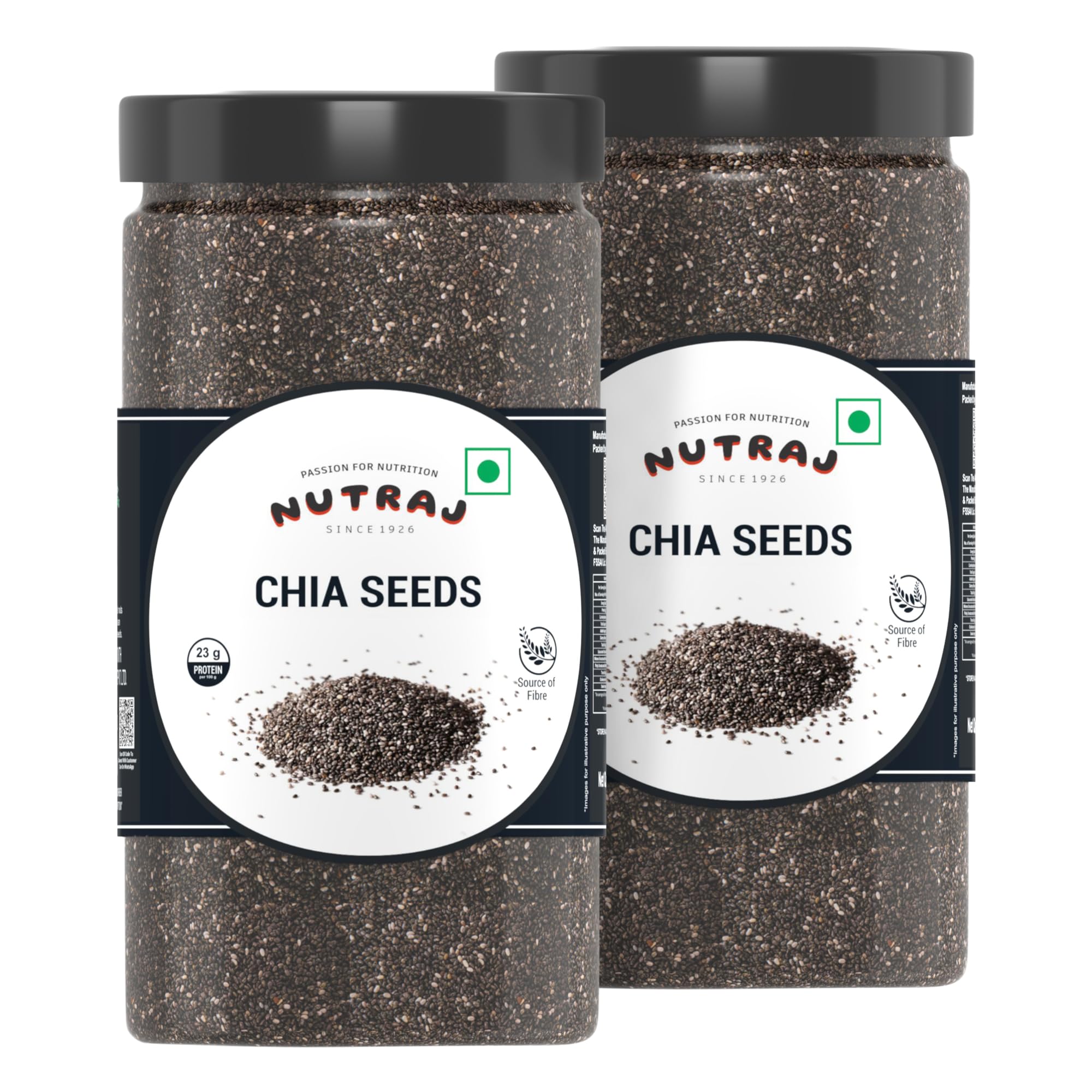 Nutraj Chia Seeds 1 Kg (500g Jar Pack of 2) | Seeds for Eating | Seeds for Weight Management | Good Source of Fiber | Omega-3 | Non-GMO | Gluten Free | Keto Diet Friendly | Rich in Calcium