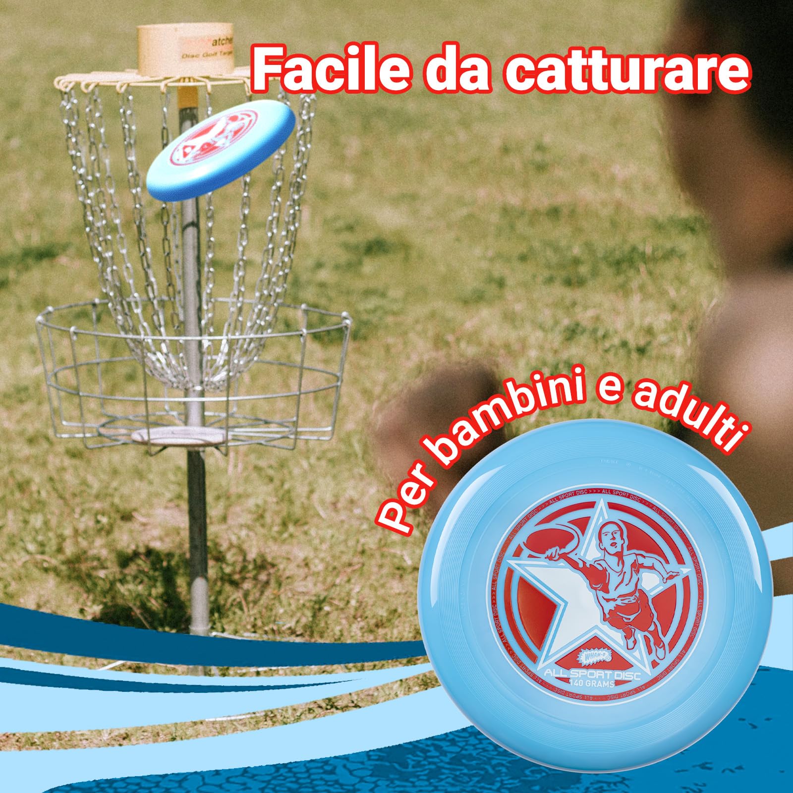 Wham-O Frisbee All Sport Disc 140g 25.02cm Impugnatura Resistente Antiscivolo per Giochi all'Aperto