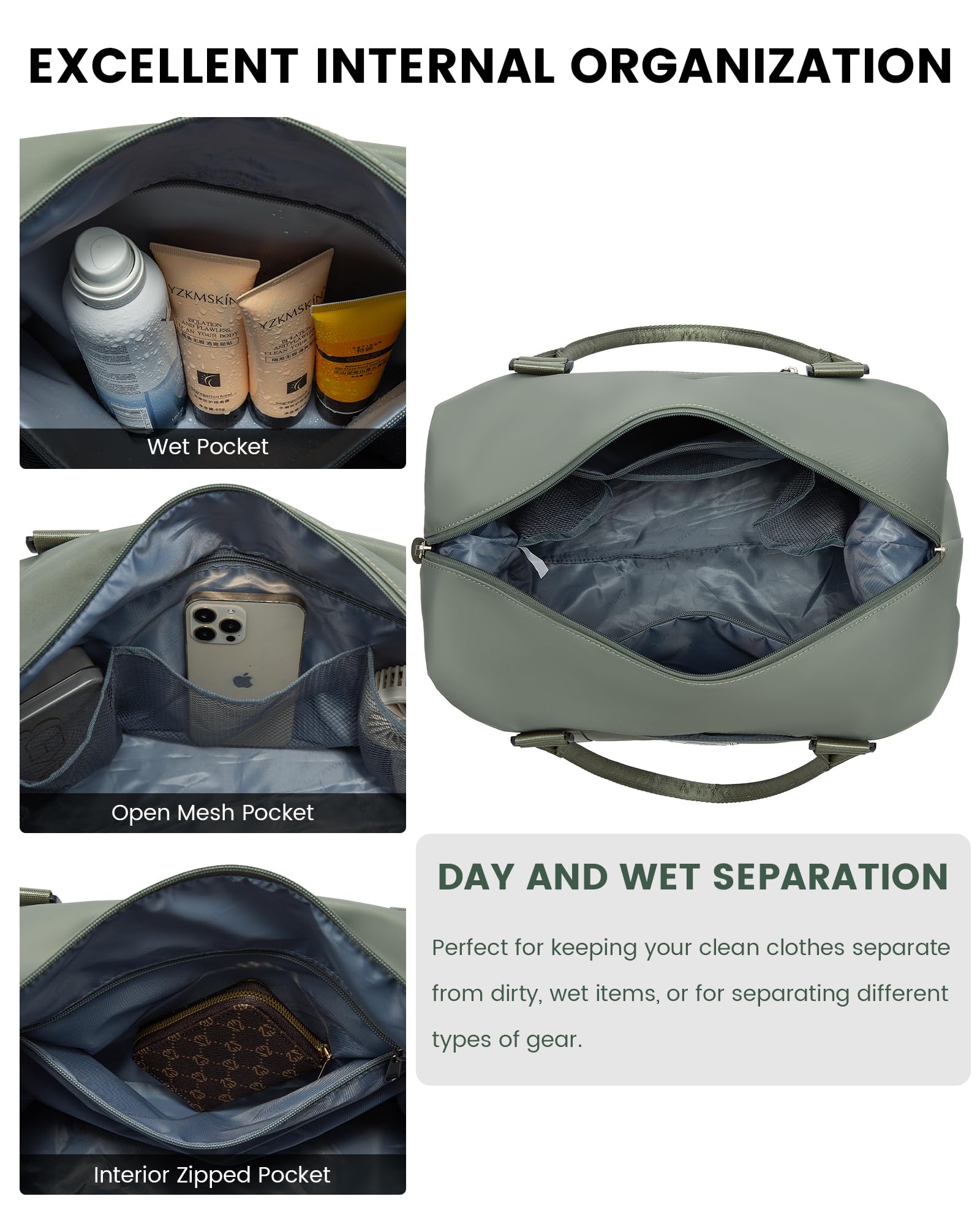 LOVEVOOK Borsa da viaggio da donna, sportiva, borsa da viaggio, borsa da palestra, aereo, grigio scuro, M-30L