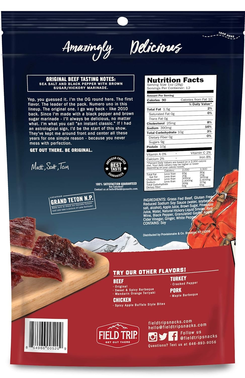 Field Trip Beef Jerky, Gluten Free Jerky, Low Carb, Healthy High Protein Snacks with No Nitrates, Made with All Natural Ingredients, Original, 12oz Bulk Bag