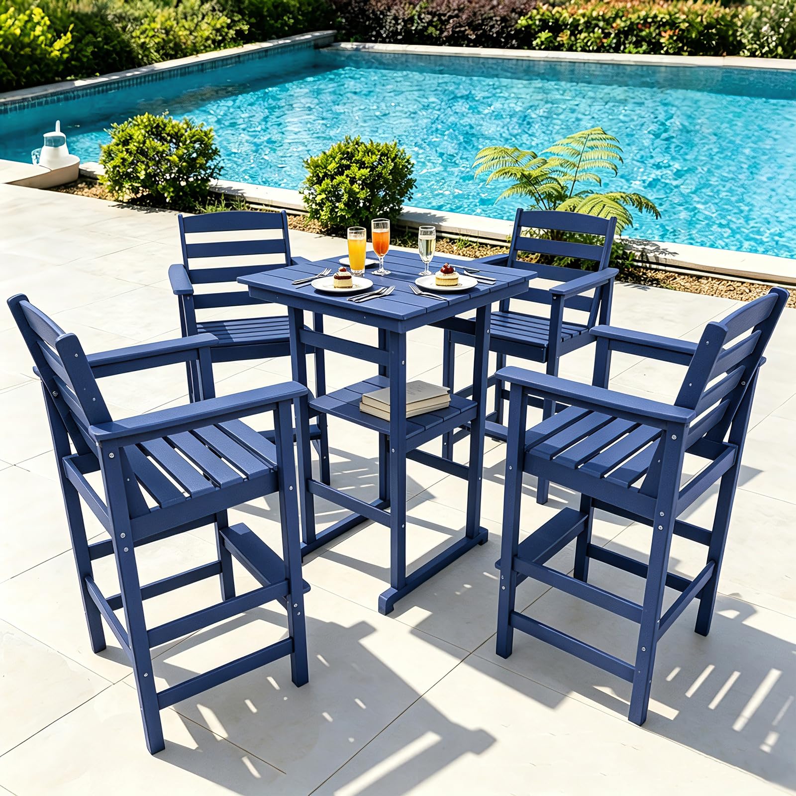 Oversized Outdoor Bar Set, Tall Adirondack Chair &amp; Table with Umbrella Hole