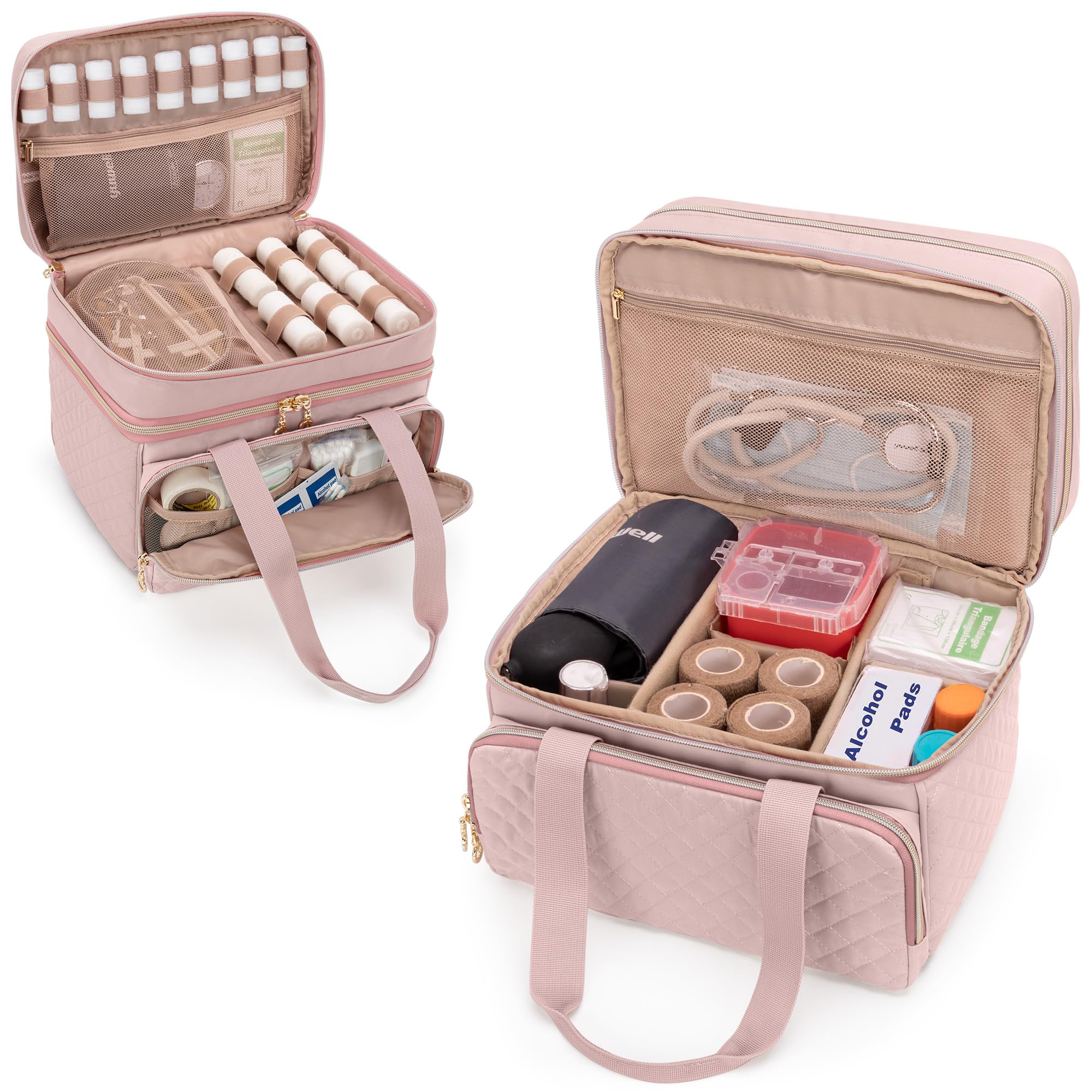 Yarwo Bolsa de suministros médicos, bolsa de primeros auxilios, bolsa de enfermera con asa, bolsa de trauma portátil con más almacenamiento para suministros médicos, rosa (solo bolsa)