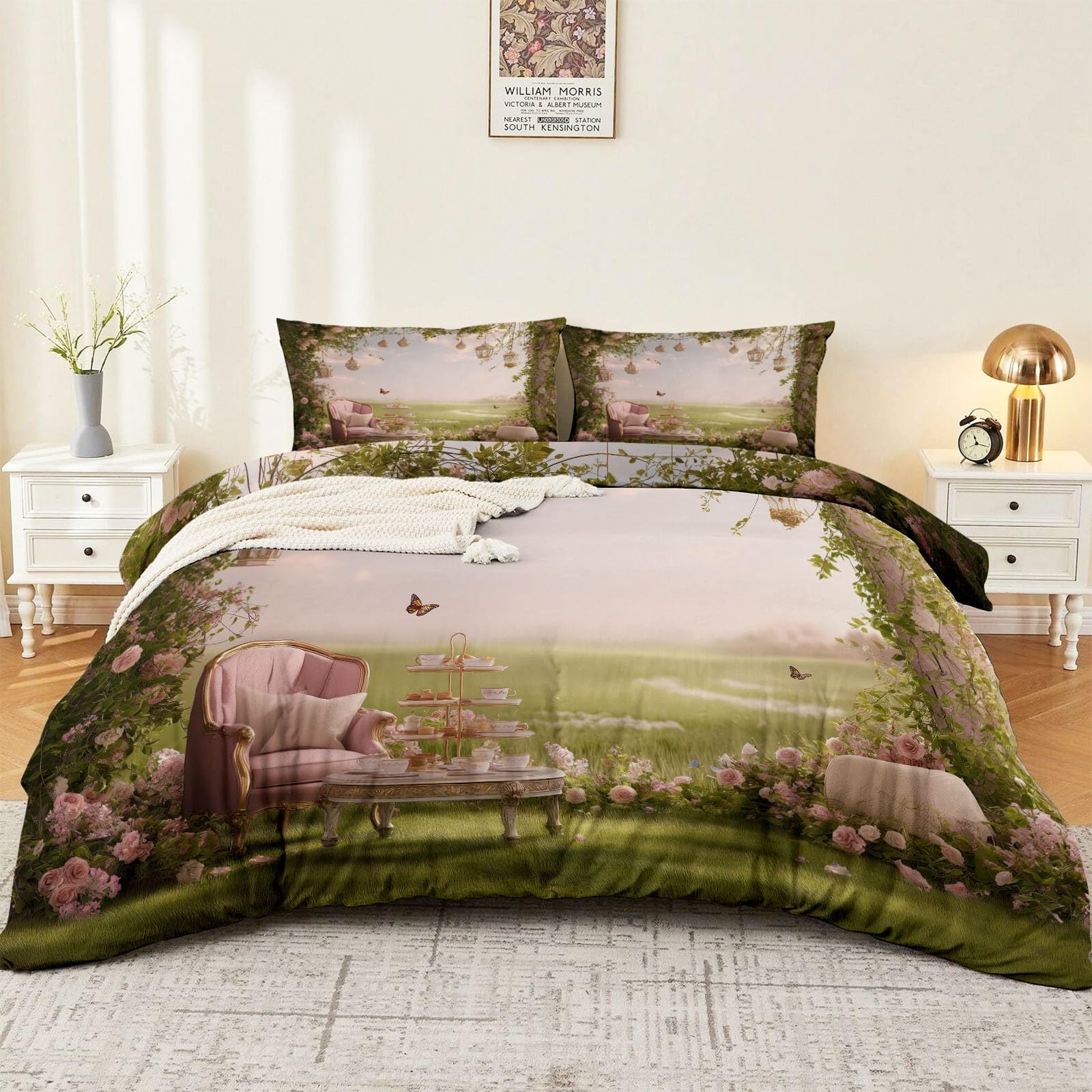 Housse de couette 220x240 fermeture éclair microfobre rose taies d'oreiller 65x68