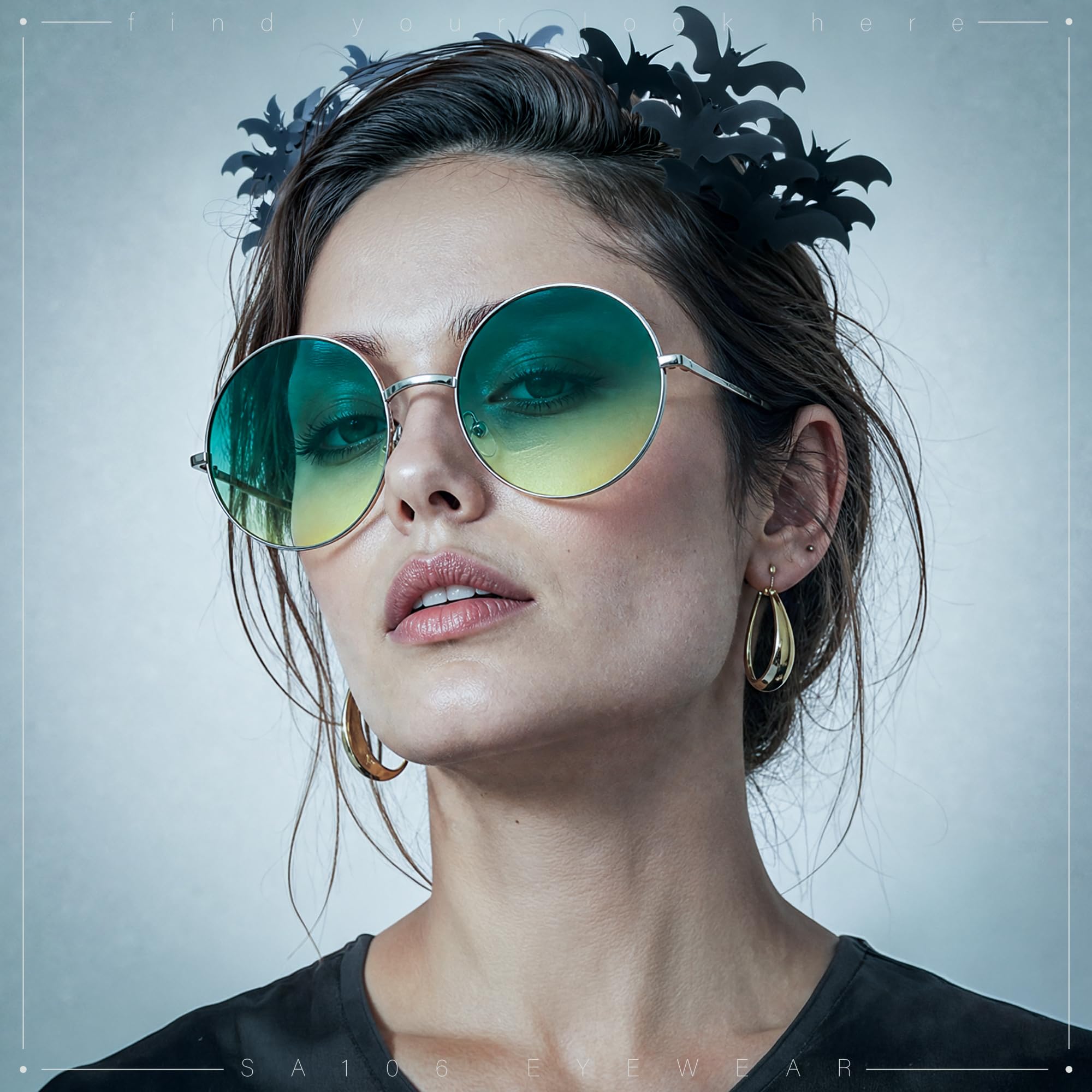 SA106 Hippie Retro Groovy Gradient Oversize Circle Lens Round Lennon Sonnenbrille, Gr n (hellgrün), Einheitsgröße