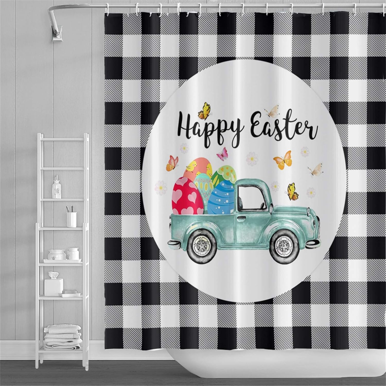 Happy Easter Shower Curtain Sets,Colorful Eggs with