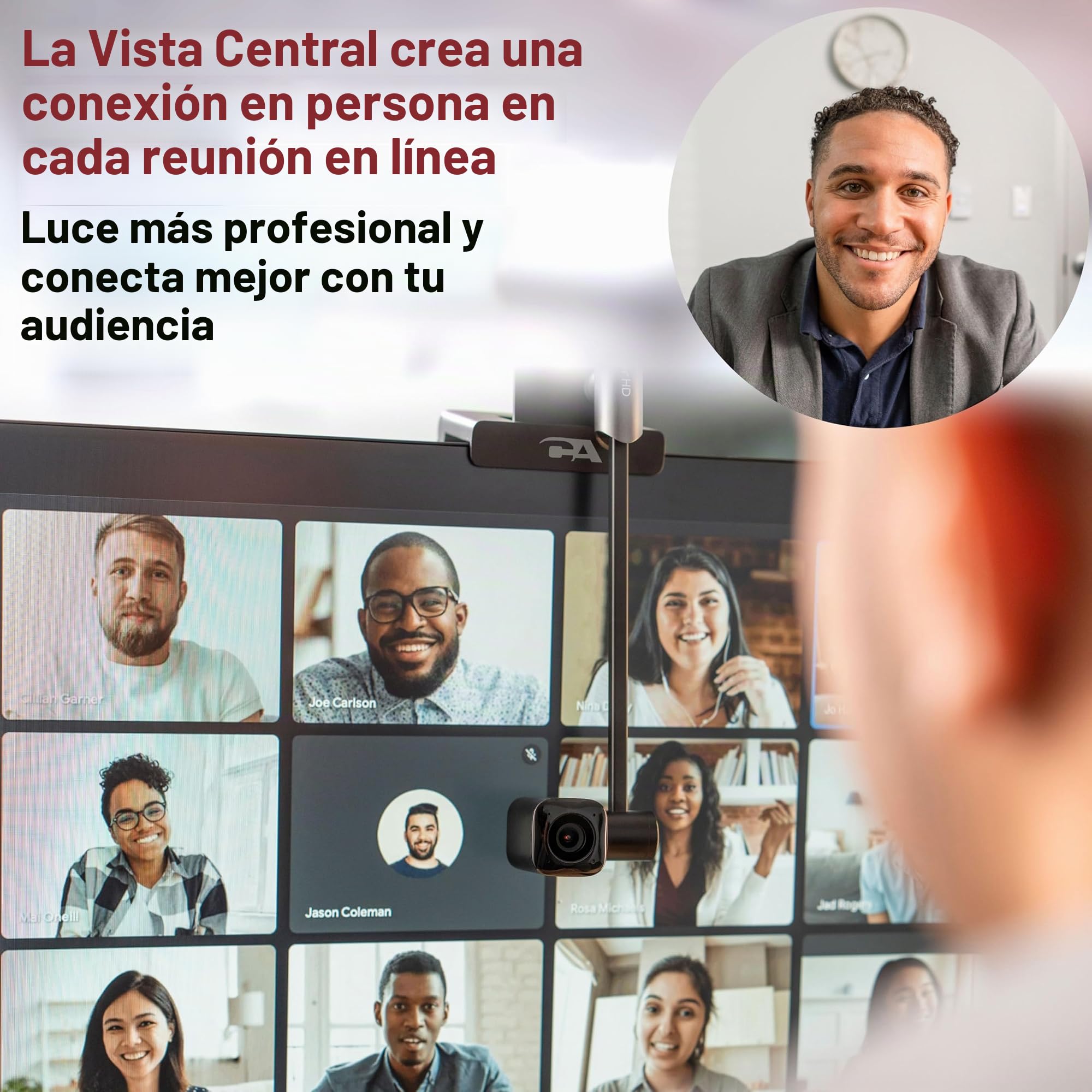 CA Essential Webcam Flex (WC-Flex) - Cámara web HD multifunción con tres posiciones de montaje, vista central para un mejor contacto visual, vista de mesa para compartir escritorio y vista tradicional