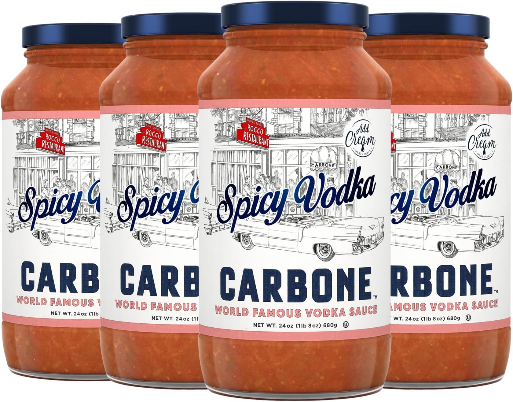 Carbone Spicy Vodka Pasta Sauce | World Famous Signature Recipe | Slow-Cooked with 100% Italian Tomatoes | Vegetarian, Gluten Free, Low Carb, Keto Pasta Sauce, 24 Fl Oz (Pack of 4)