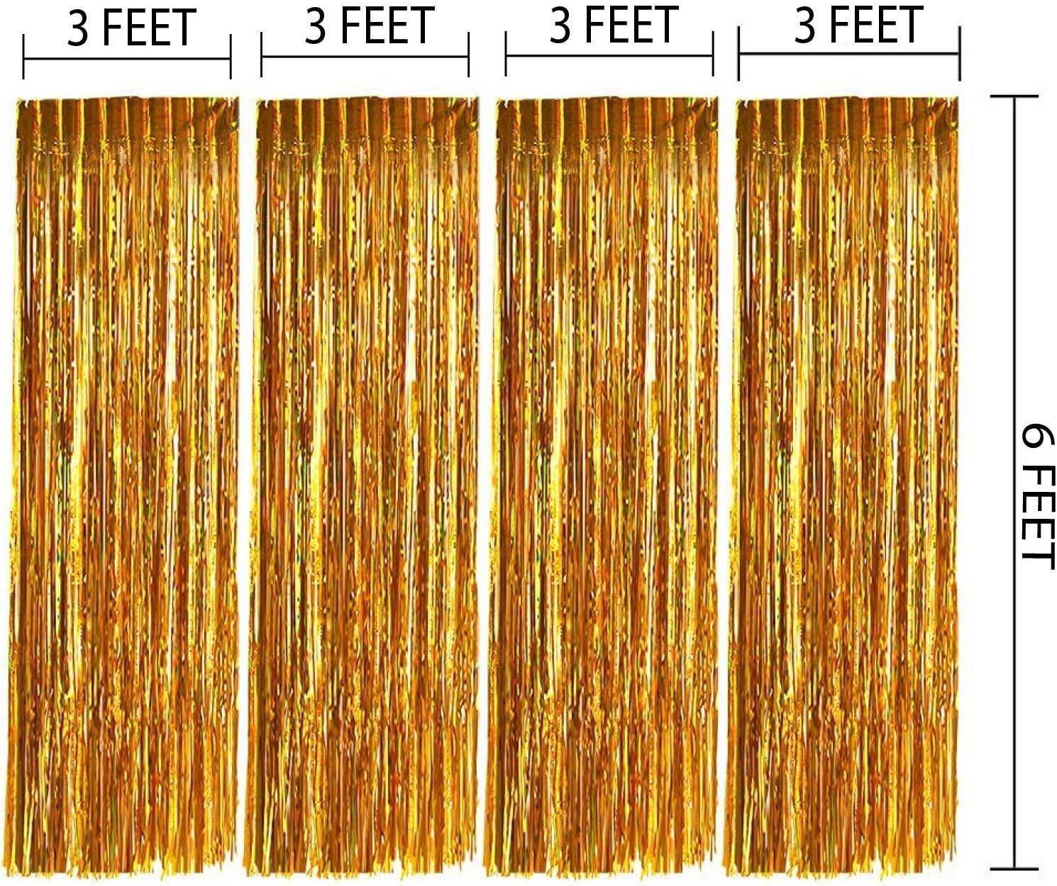 TRISHRA Decoration Set Pack of 4 Metallic Fringe Blue Foil Curtain for Birthday,Anniversary,Wedding,Bachelorette,Baby Shower Party Decoration (3 Feet X 6 Feet) (Golden 4PCS)