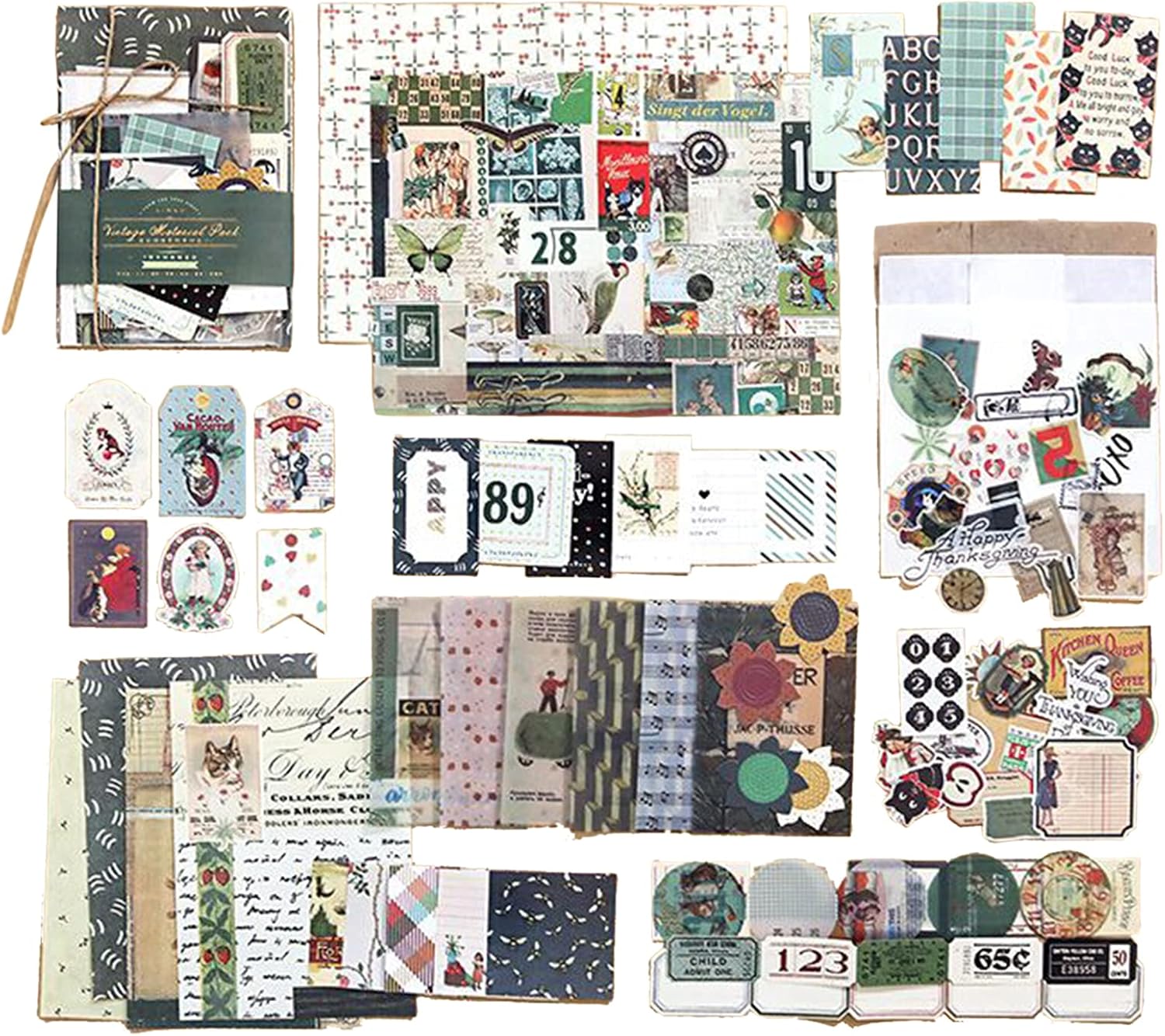Yovoy 大容量 フレークシール レトロ ステッカー コラージュ素材 手帳素材パック アンティーク 古風 デザインペーパー 紙モノ メモ用紙 封筒 カード テープ ジャンクジャーナ すぐったレディース福袋