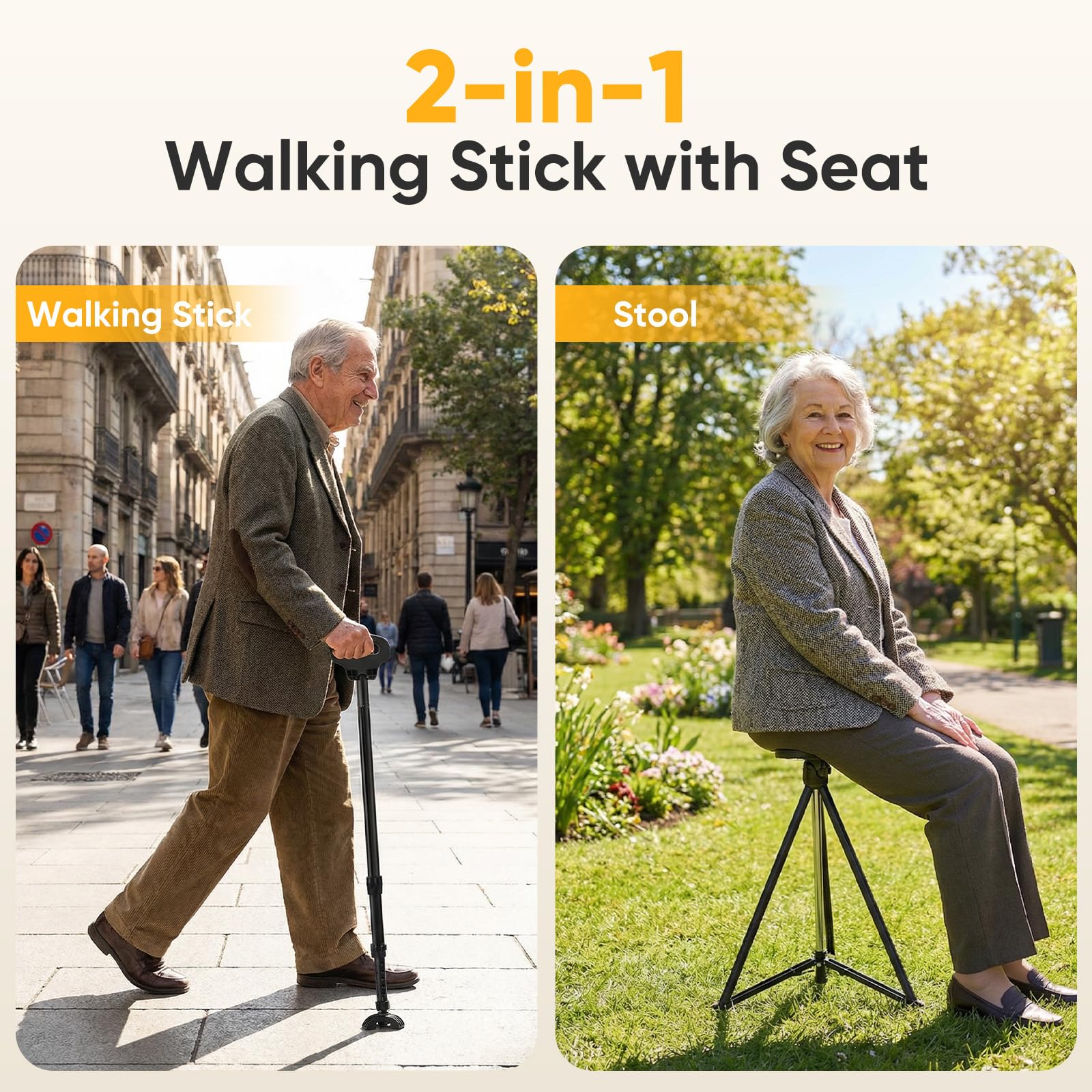 Bastone da passeggio con sedile pieghevole leggero