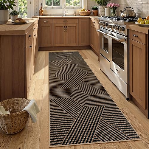 Vista 331 de Lahome Alfombra moderna de yute, de 2 x 8 pies, lavable, para entrada, granja, cocina, antideslizante, para interiores y exteriores, alfombra