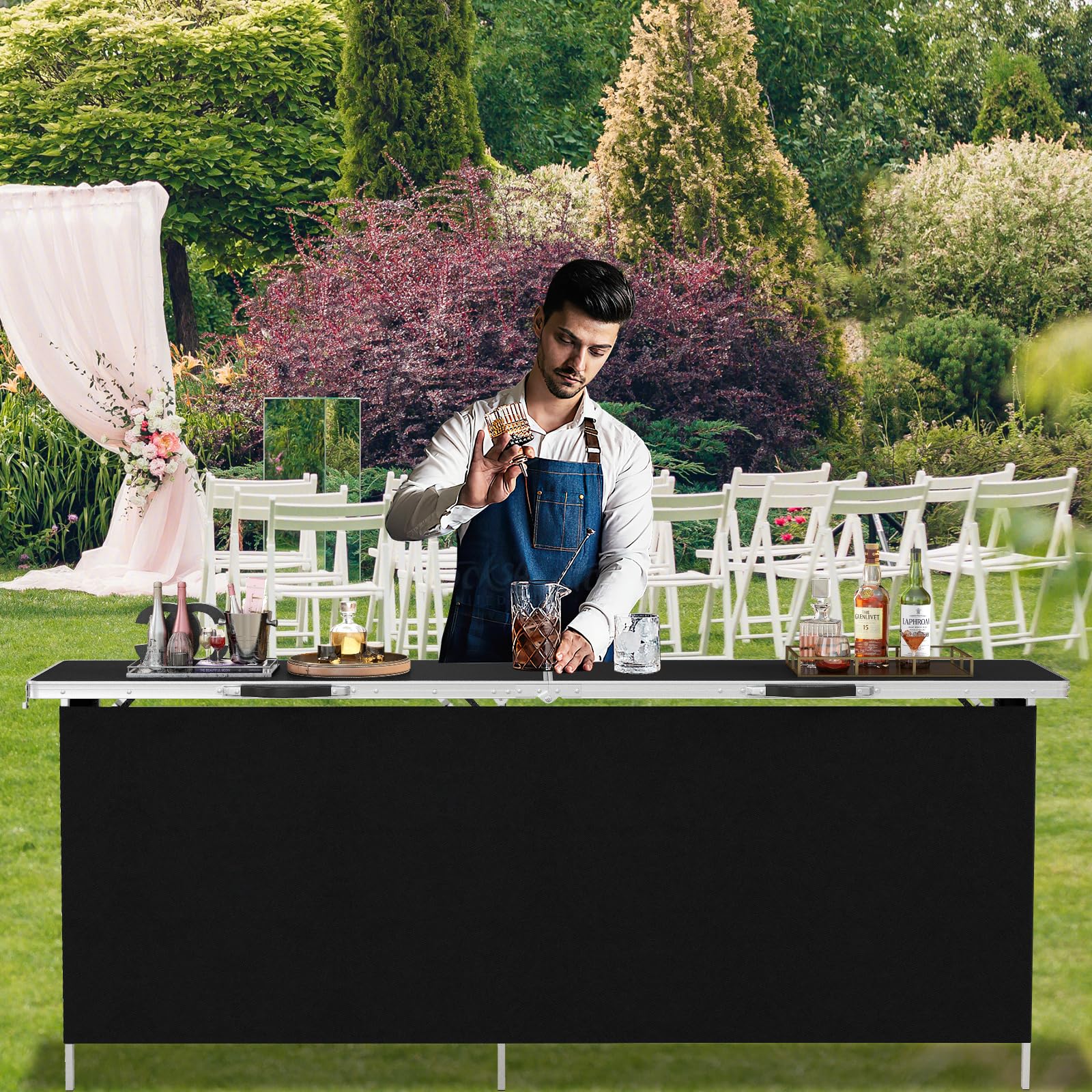 COSTWAY Campingschrank faltbar, tragbare Campingküche mit 2-stöckigen Regalen, Camping Faltschrank aus Aluminiumgestell, inkl. Tragetasche, für Picknick, Grillen, Partys, 206 x 38 x 83 cm