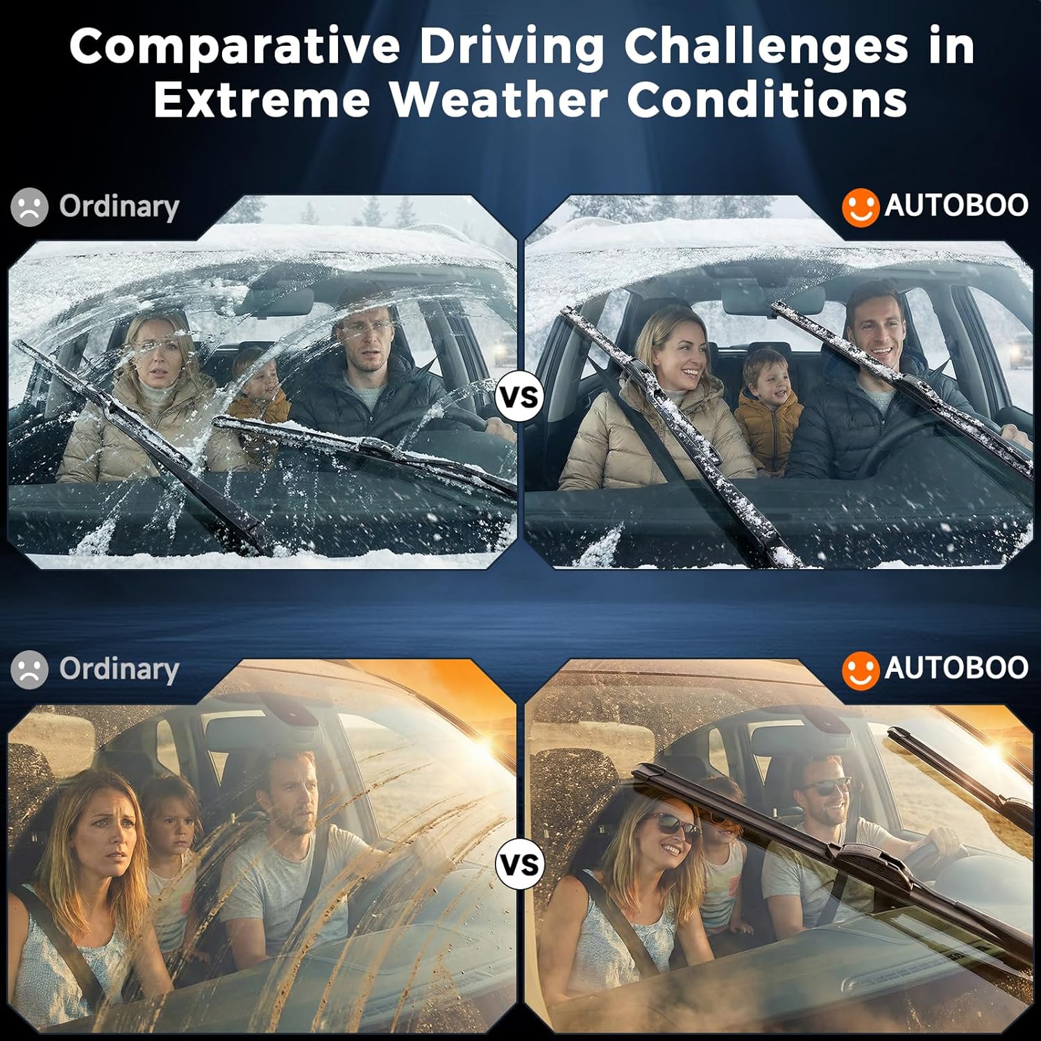 AUTOBOO PLUS 26" + 20" All-Season Windshield Wiper Blades (Pack of 2), Premium OEM-Quality, Rust-Resistant Rubber Encased Design, Streak-Free, Quiet, Smooth & Long-Lasting Performance