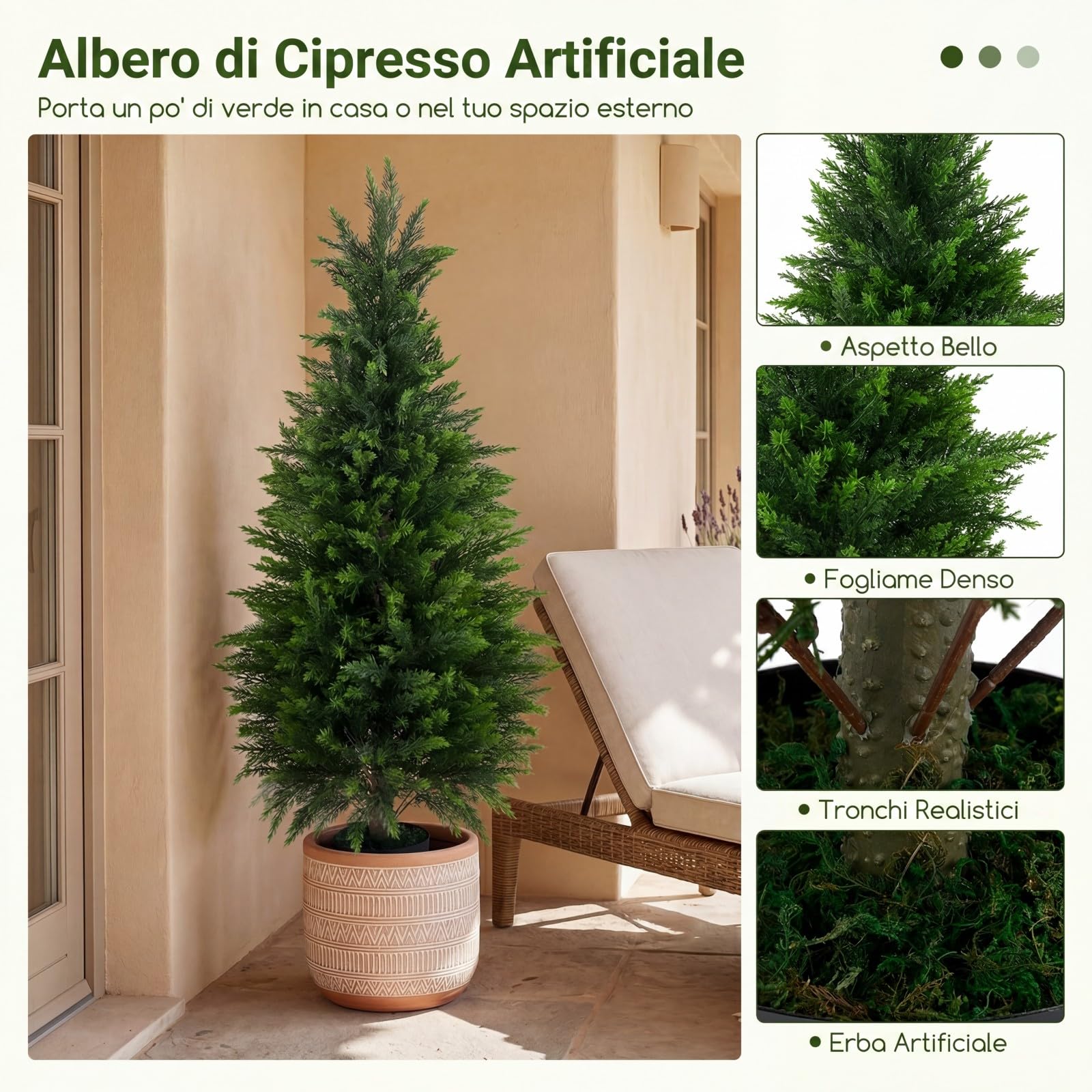 COSTWAY Set di 2 Alberi Artificiali di Cedro, Albero Artificiale in Vaso con Cemento e Fondo Rinforzato, Resistenti al Sole, Pianta Topiaria Finta da Interno e Esterno, per Casa e Ufficio (120 cm)