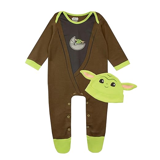 Star Wars Baby Jungen Schlafstrampler und Hut gesetzt The Mandalorian Baby Yoda