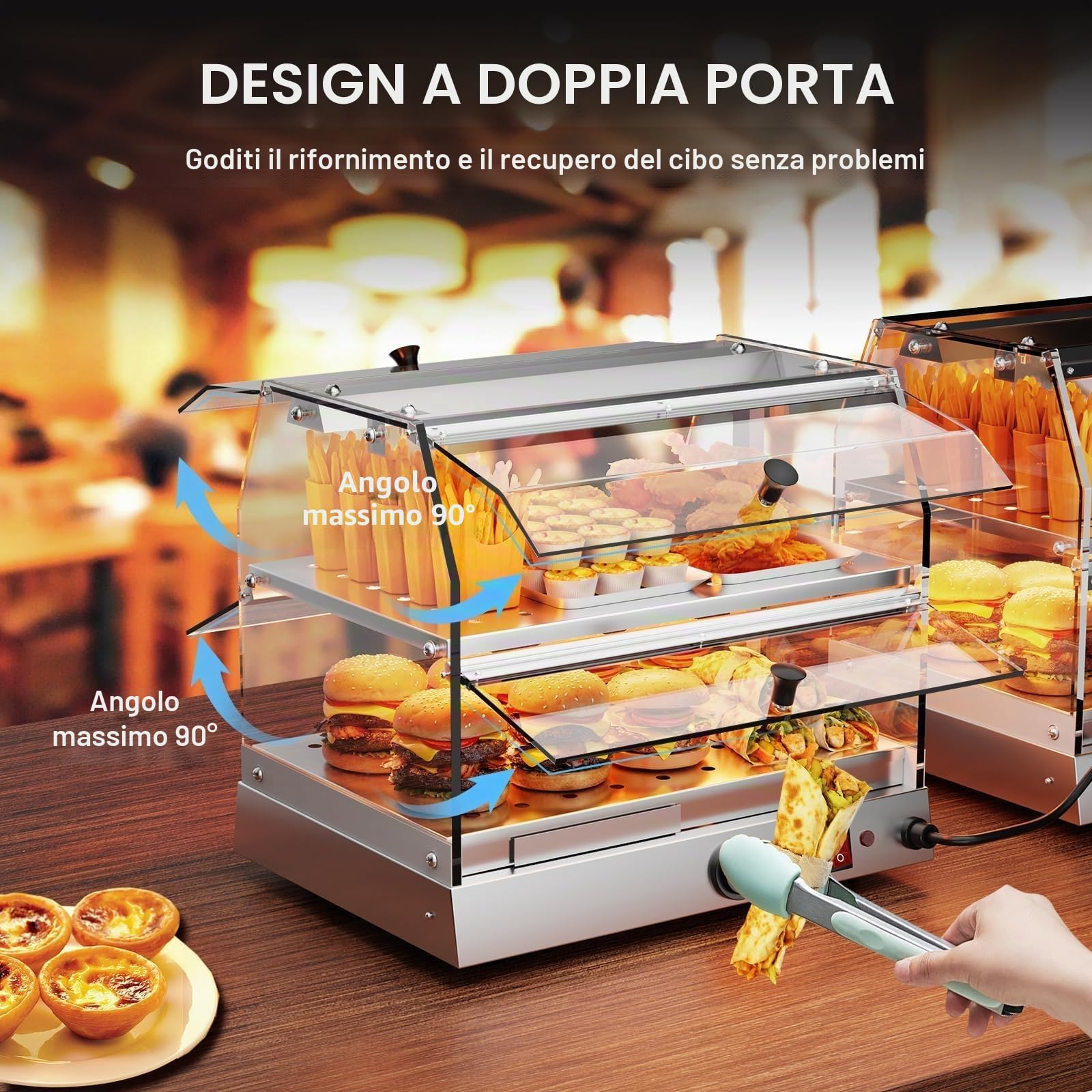 TAIMIKO Scaldavivande commerciale Cabinet Warmer Vetrina In Acciaio Inox 2 Livelli Pizza Warmer Display Cibo Caldo Pasticceria Più Caldo Piano di Lavoro Riscaldato Riscaldamento Vetrina Pasticceria
