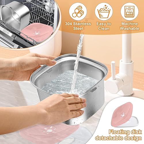 Miniatura 4 de Cuenco de agua para perros de 3 litros de acero inoxidable con tapa, cuenco de agua sin derrames para perros grandes, a prueba de salpicaduras, para