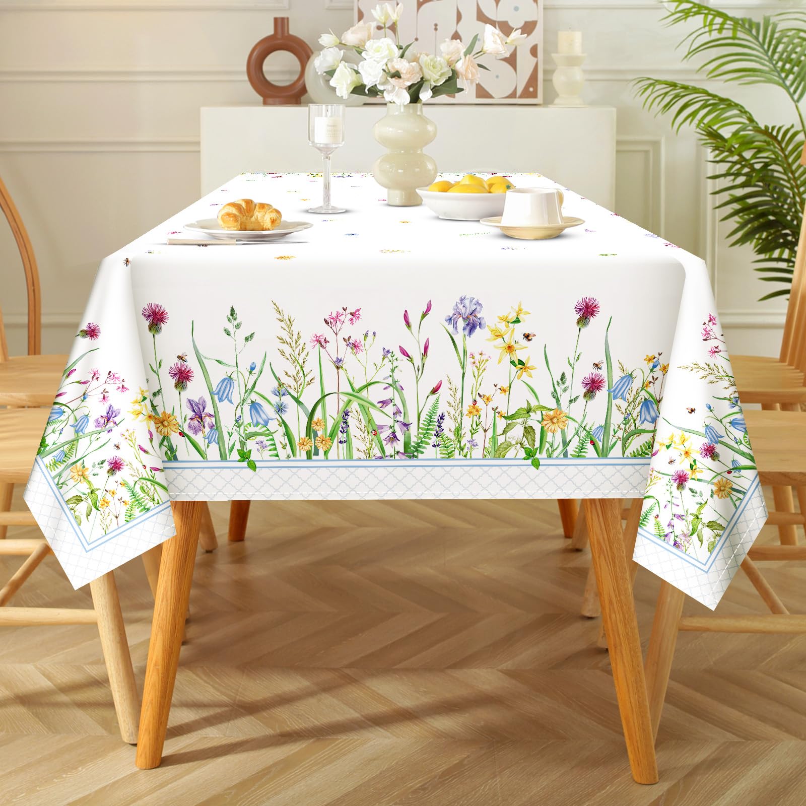 Obrus Dzikie Kwiaty, Obrusy Zmywalne Prostokątny Obrus Wiosenne Liście Obrus do Domu Kuchni Jadalni Imprezy Dekoracja (152 x 213 cm)