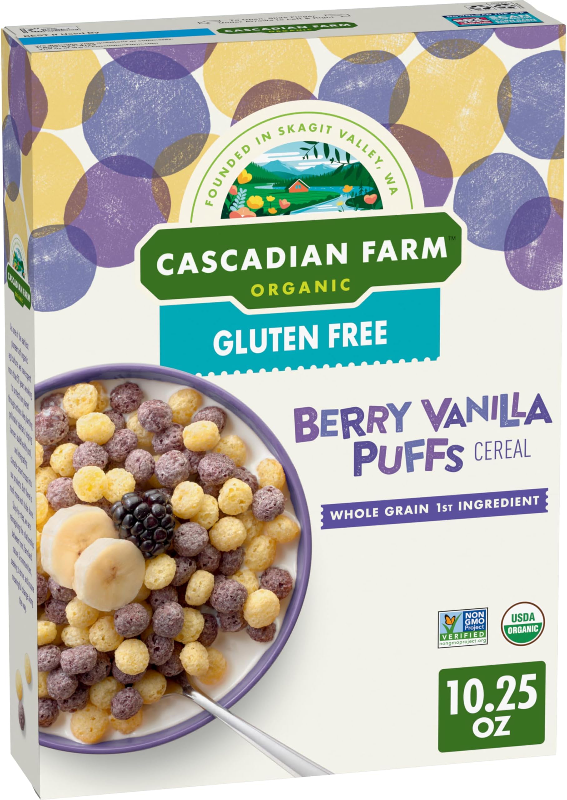 Cascadian Farm, Puffs Berry Vanilla Organic, 10.25 Ounce