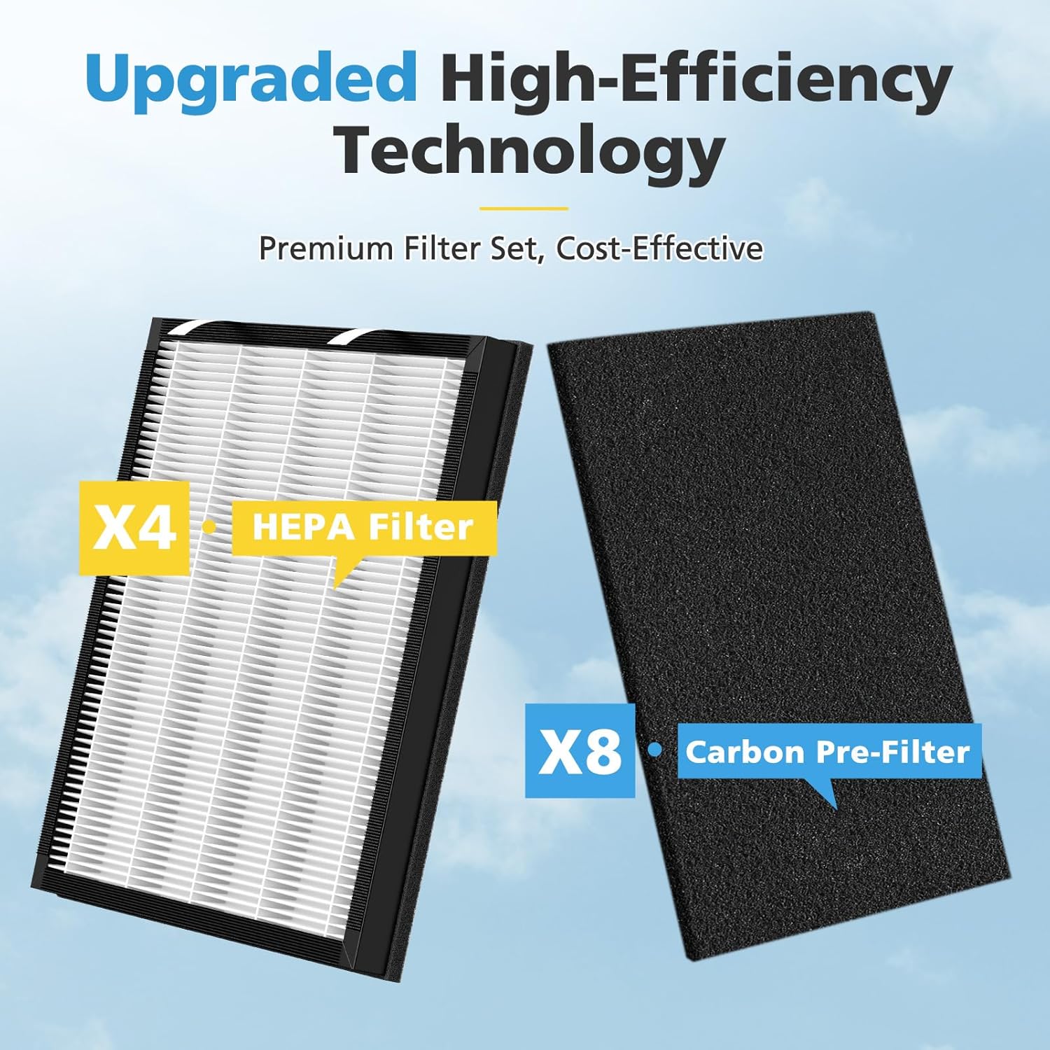 4 Pack T554 Replacement Filter Compatible with Trucozie T554 Air Purifier, 3-in-1 Filtration System Replacement Filters with Activated Carbon for Home Room, 4 HEPA Filter and 8 Washable Pre-Filters - Image 8