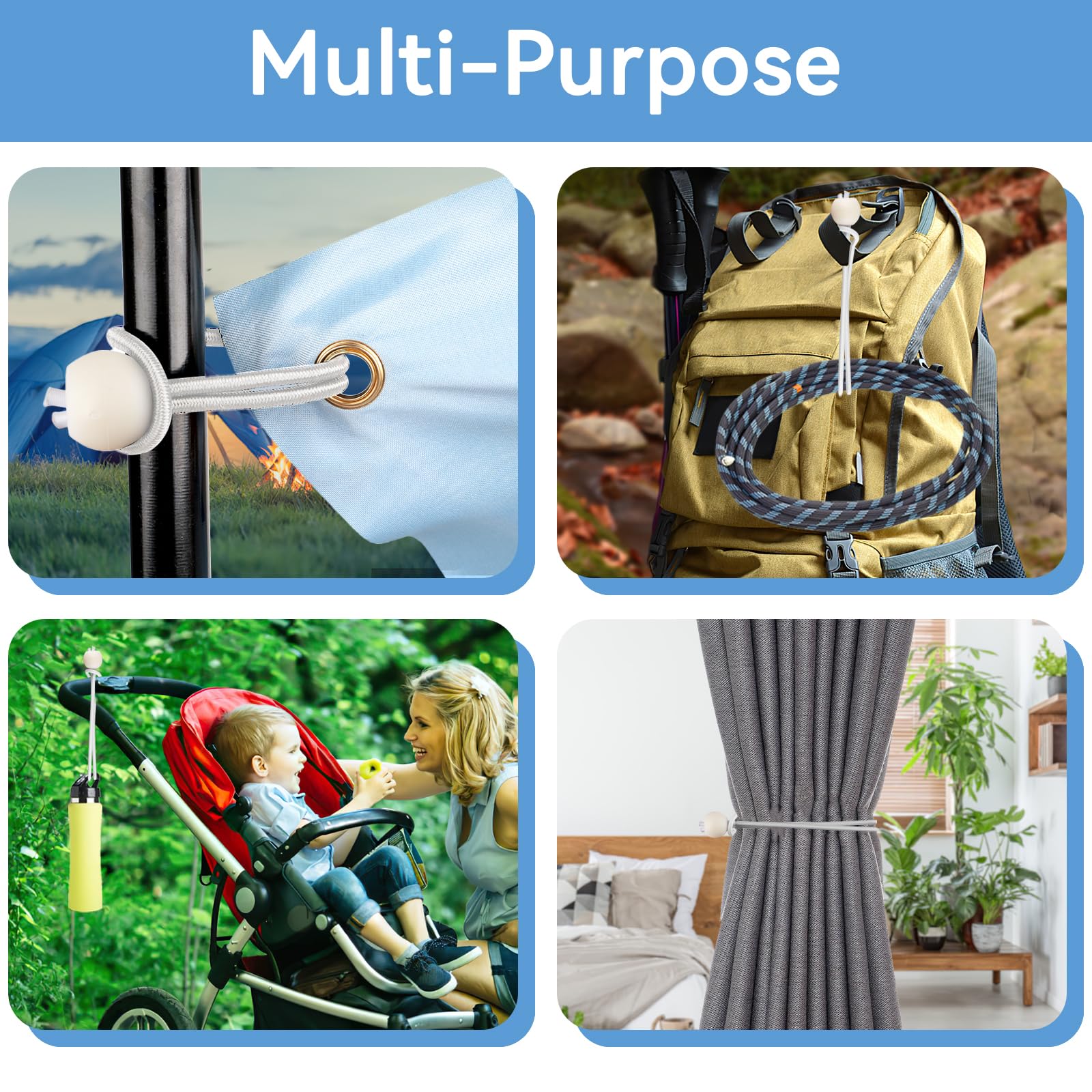 DEGAMO Spanngummi Für Zelte - 100 Stück Mit Kugel Weiß