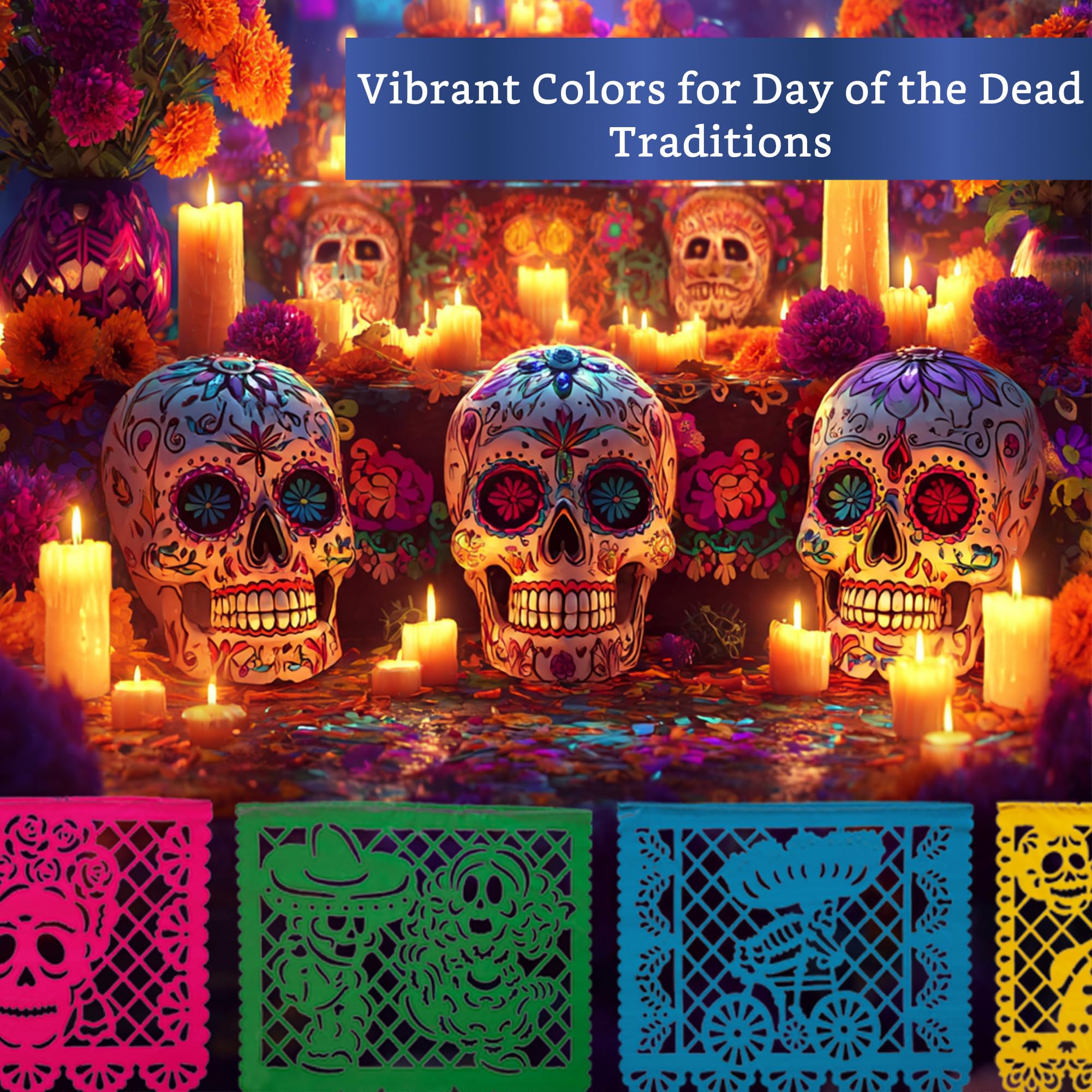 Mexican Party Banners (5 Pack with 10 Plastic Flags per Banner),Papel Picado Dia de los Muertos Decorations for Altar,Day of the Dead Banners,Fiesta Party Decorations,Mexican Banners for Parties - Image 4